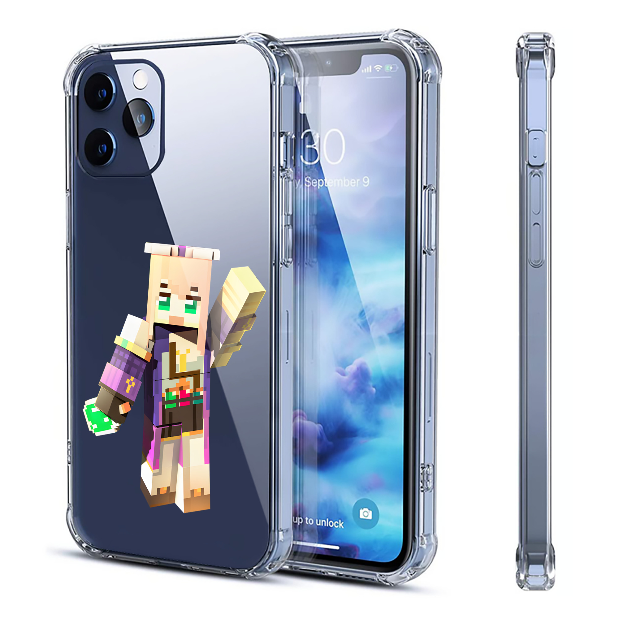 （画像用） マインクラフト ブロックの世界 Minecraft MC Block world 【iPhone 12シリーズ対応】透明スマホケース（クリアソフトケース）